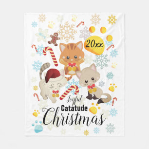 Niedliche Katzen Weihnachtsmuster, Schneeflocken T Fleecedecke