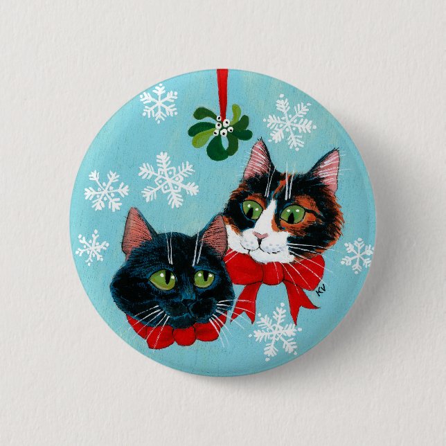 Niedliche Katzen Wintermistleton Weihnachtsschnee- Button (Vorderseite)