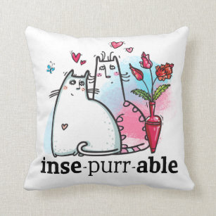 Niedliche Katzen Zeichnend Romantischer Felsenpun  Kissen