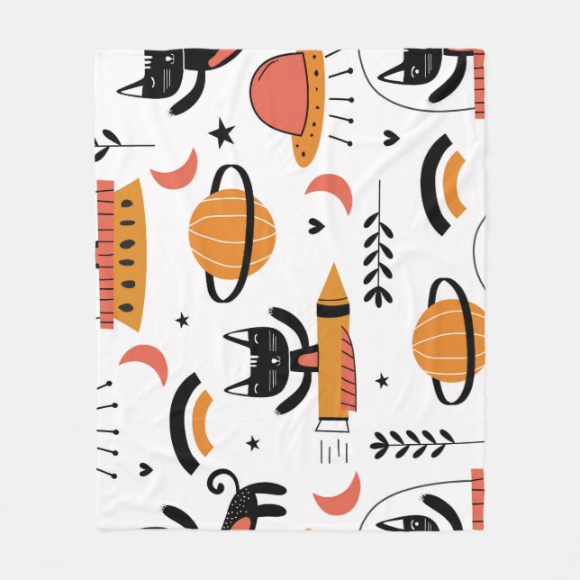 Niedliche Katzenastronauten: Kinder Vintages Desig Fleecedecke (Vorderseite)