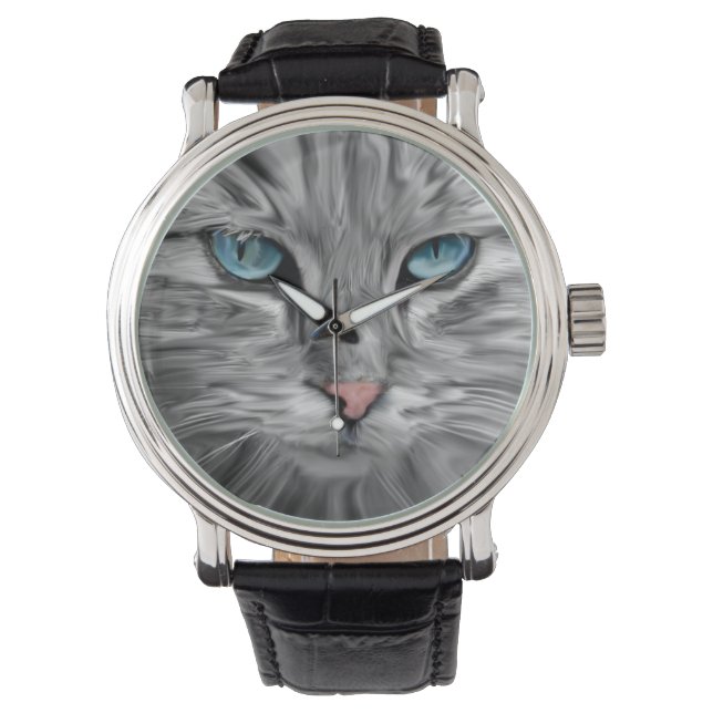 Niedliche Katzenaugen mit Aquarellmalerei Art Armbanduhr (Vorderseite)