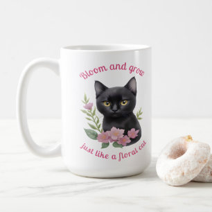 Niedliche Katzenblütenmuster blühen und wachsen Kaffeetasse