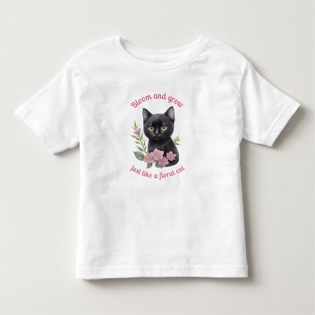 Niedliche Katzenblütenmuster blühen und wachsen Kleinkind T-shirt (Vorderseite)