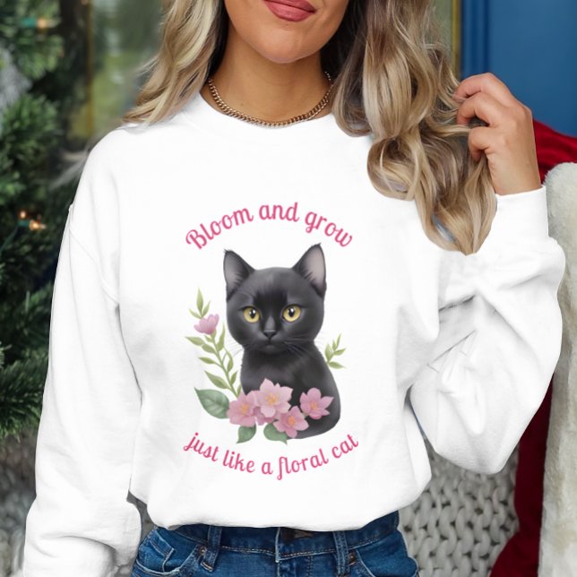 Niedliche Katzenblütenmuster blühen und wachsen Sweatshirt (Von Creator hochgeladen)
