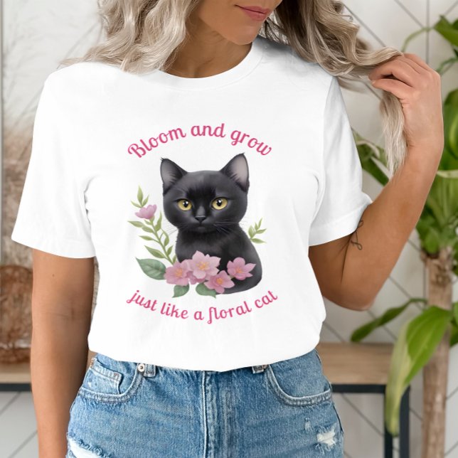 Niedliche Katzenblütenmuster blühen und wachsen T-Shirt (Von Creator hochgeladen)