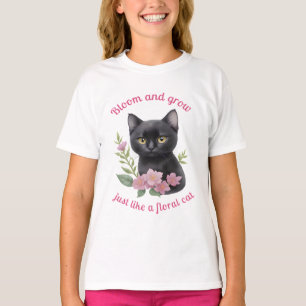 Niedliche Katzenblütenmuster blühen und wachsen T-Shirt