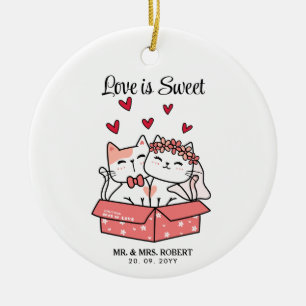 Niedliche Katzenbräune und Hochzeit Keramik Ornament