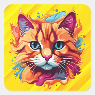 Niedliche Katzengesicht-87002 Quadratischer Aufkleber