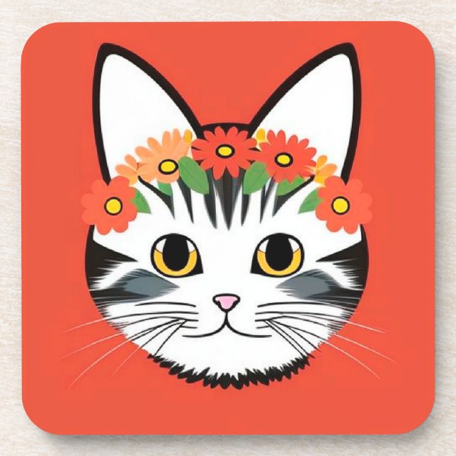 Niedliche Katzengesicht Vibrant Illustration Getränkeuntersetzer (Vorderseite)