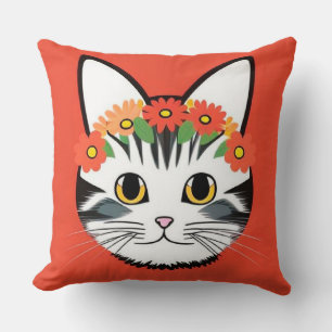 Niedliche Katzengesicht Vibrant Illustration Kissen