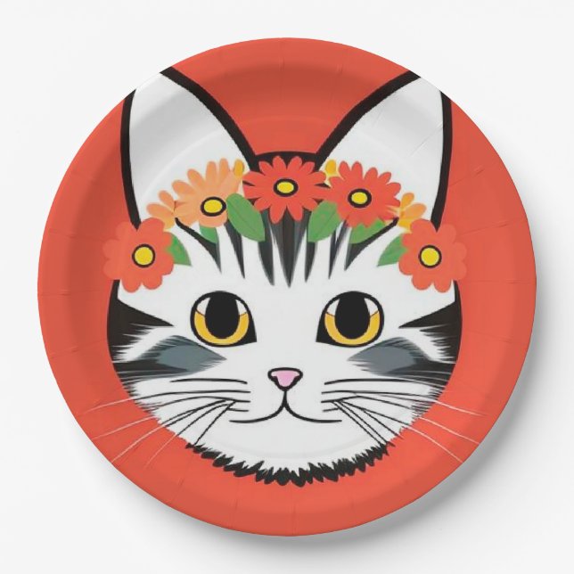 Niedliche Katzengesicht Vibrant Illustration Pappteller (Vorderseite)