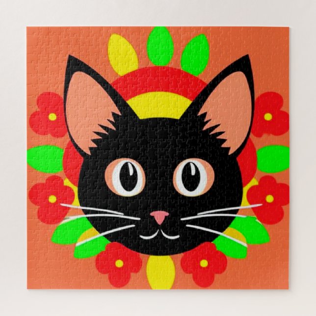 Niedliche Katzengesicht Vibrant Illustration Puzzle (Vertikal)