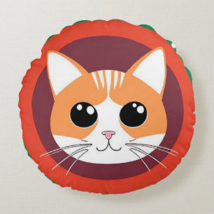Niedliche Katzengesicht Vibrant Illustration Rundes Kissen