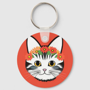Niedliche Katzengesicht Vibrant Illustration Schlüsselanhänger