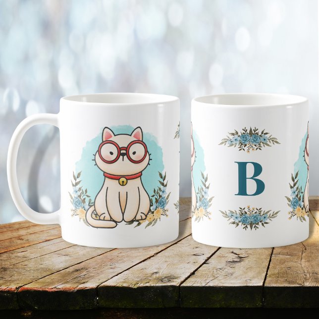 Niedliche katzengetragene Brille Charming Floral M Kaffeetasse (Von Creator hochgeladen)