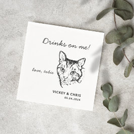 Niedliche Katzengetränke auf Haustierhochzeit Serviette