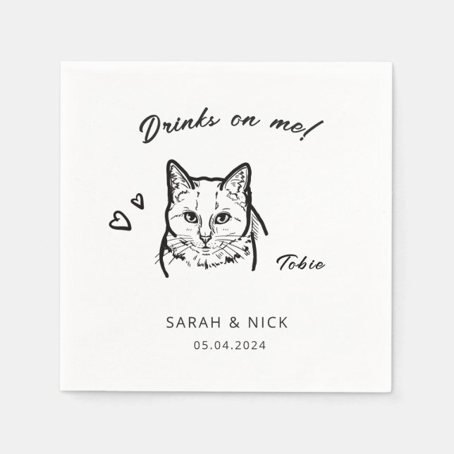 Niedliche Katzengetränke bei Hochzeiten am Empfang Serviette (Vorderseite)