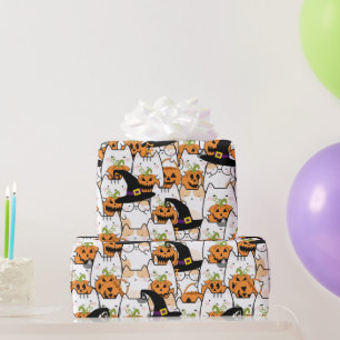 Niedliche KatzenHexe mit Bumkin Halloween Geschenkpapier