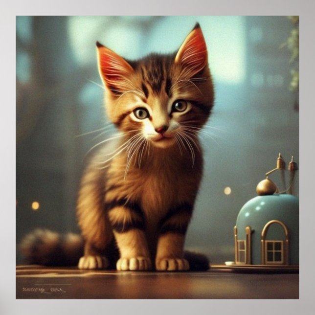 Niedliche Katzenkätzchen, hellbraun und Streifen Poster (Vorne)