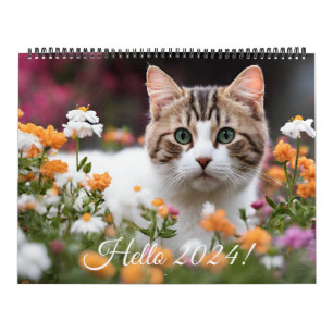Niedliche Katzenkatze Blume Monatlich Jährlich 202 Kalender