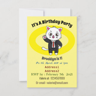 Niedliche Katzenkatze im Anzug Cartoon Einladung