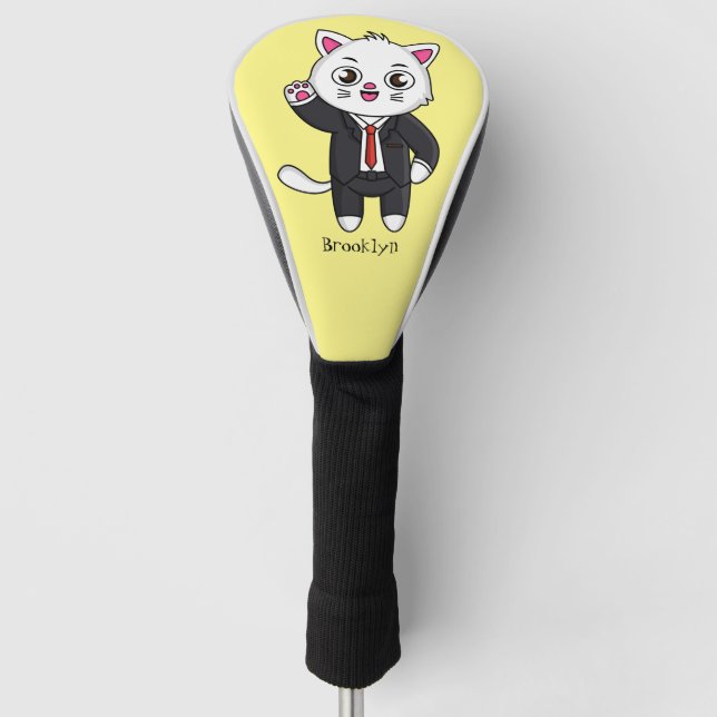 Niedliche Katzenkatze im Anzug Cartoon Golf Headcover (Vorderseite)
