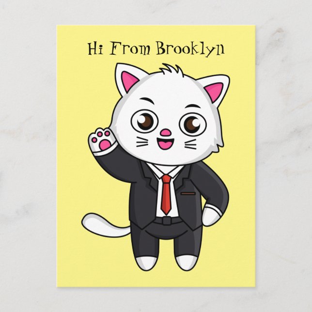 Niedliche Katzenkatze im Anzug Cartoon Postkarte (Vorderseite)