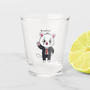 Niedliche Katzenkatze im Anzug Cartoon Schnapsglas