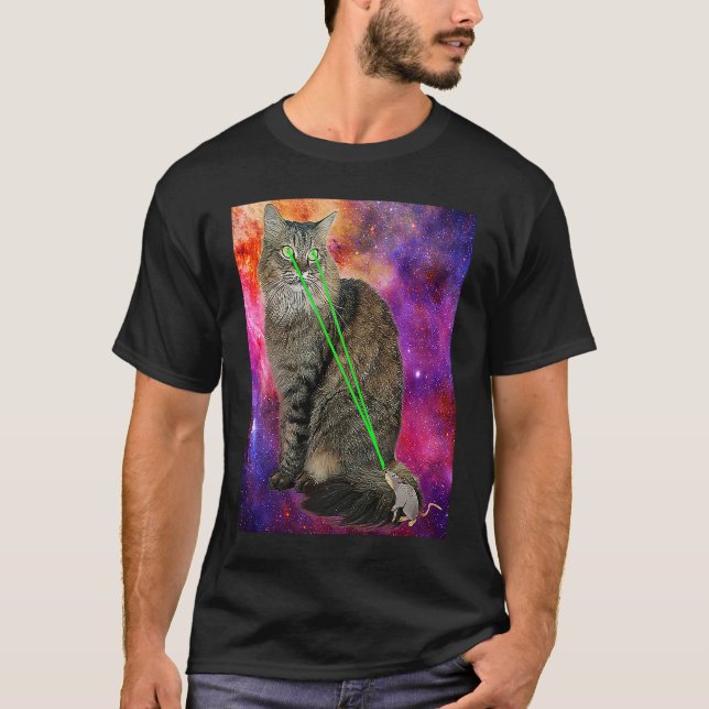 Niedliche Katzenkatze mit Laserstrahl-Augen-Galaxi T-Shirt (Vorderseite)