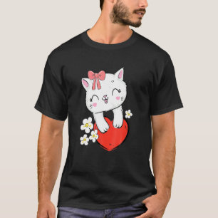 Niedliche Katzenkatze mit rosafarbenem Krug und He T-Shirt