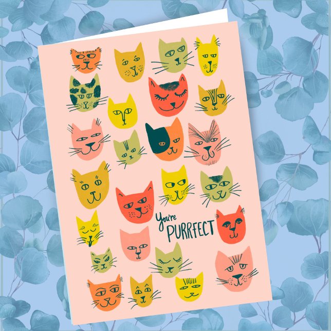Niedliche Katzenköpfe - BEST FREUNDE Karte (Cute colorful cat heads pattern BEST FRIENDS You're Purrfect Love Friendship  Card
)