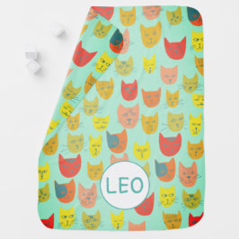 Niedliche Katzenköpfe Grünes, monogramm gemütliche Babydecke