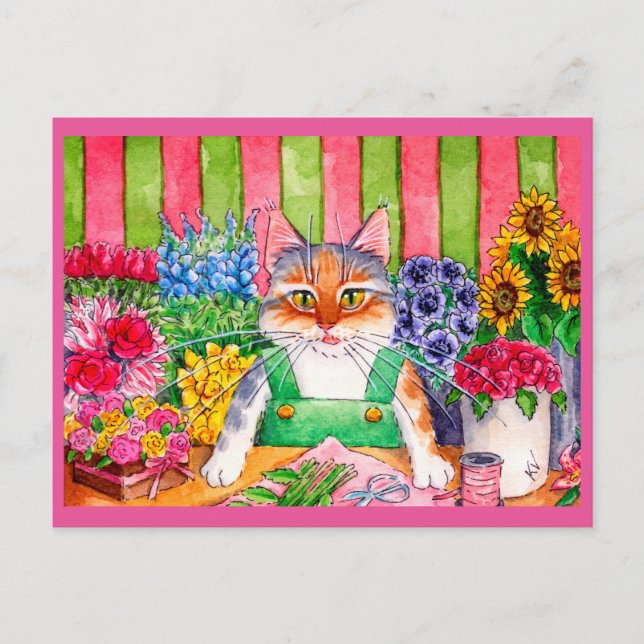 Niedliche Katzenkunst-Blume Postkarte (Vorderseite)