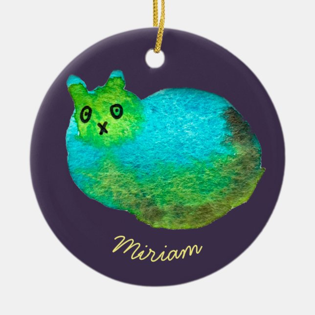 Niedliche Katzenkunstdarstellung Keramik Ornament (Vorne)