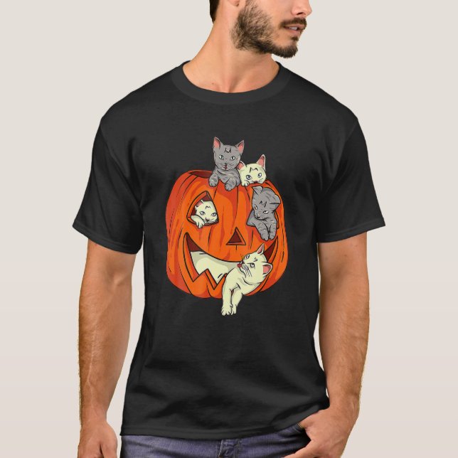 Niedliche Katzenkürbis Kürbislaterne Cat Hallowe T-Shirt (Vorderseite)