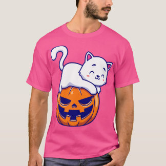 Niedliche Katzenlegende auf KürbisHalloween-Cartoo T-Shirt
