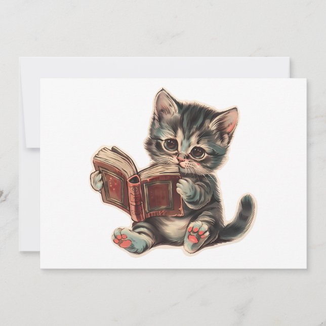 Niedliche Katzenlesebuchabilderung Einladung (Vorderseite)