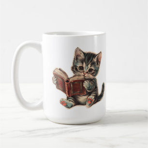 Niedliche Katzenlesebuchabilderung Kaffeetasse