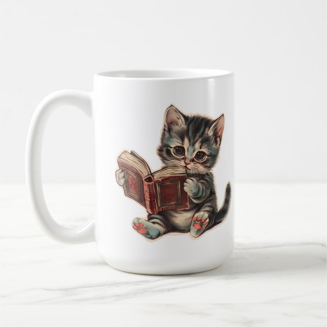 Niedliche Katzenlesebuchabilderung Kaffeetasse (Links)