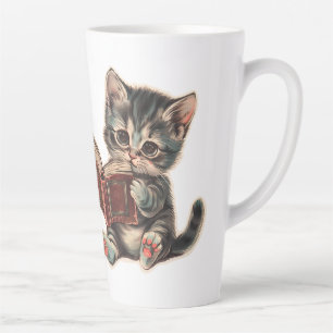 Niedliche Katzenlesebuchabilderung Milchtasse