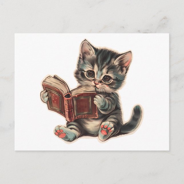 Niedliche Katzenlesebuchabilderung Postkarte (Vorderseite)