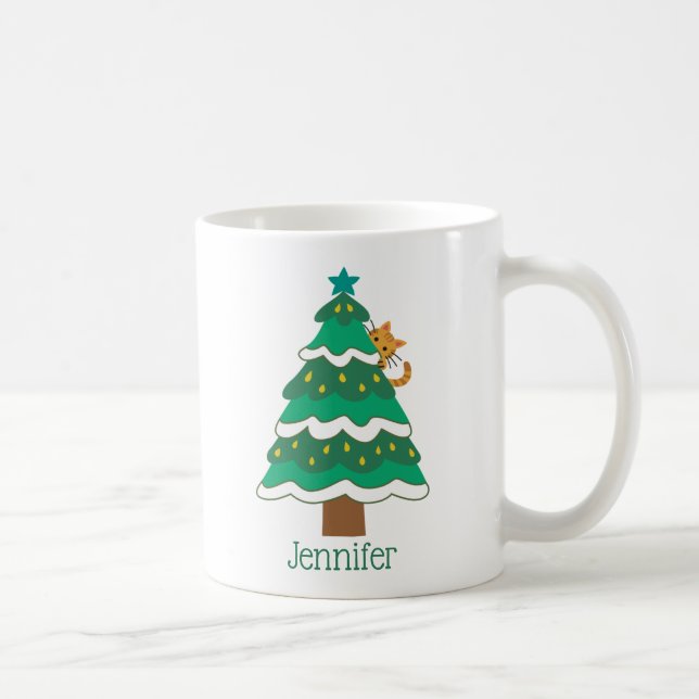 Niedliche Katzenliebhaber Weihnachtsbaum personali Kaffeetasse (Rechts)
