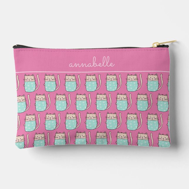 Niedliche Katzenmädchen pink Zubehörtasche (Rückseite)