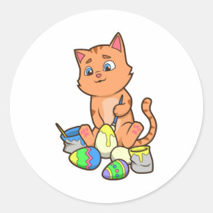 Niedliche Katzenmalerei Ostereier am Ostertag Runder Aufkleber