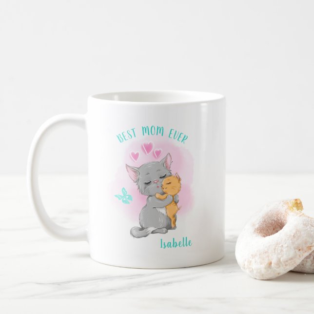 Niedliche Katzenmutter Tasse, beste Mama Tasse, Mü Kaffeetasse (Mit Donut)