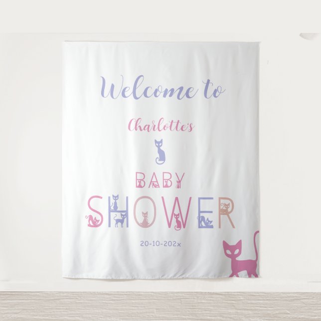 Niedliche katzenpastellfarben Babydusche Begrüßung Wandteppich (Vorderseite)