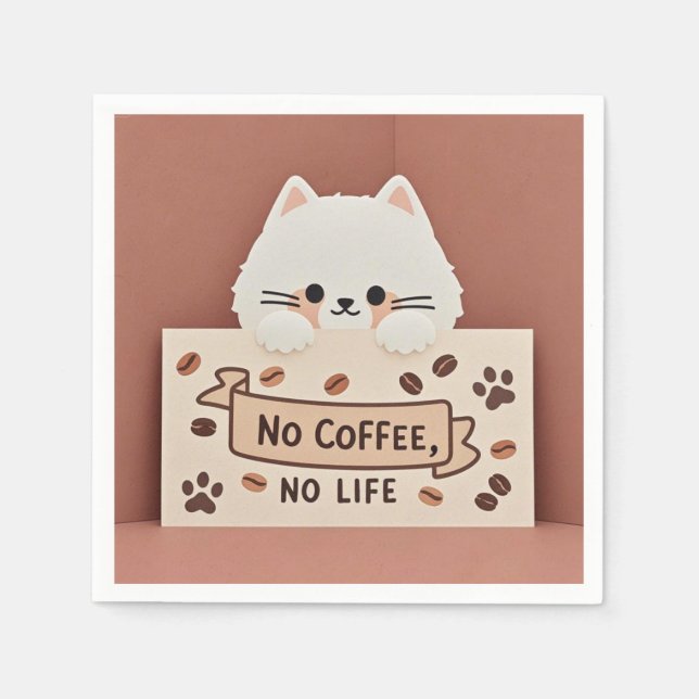 Niedliche Katzenpasten und Kaffeebohnen Serviette (Vorderseite)