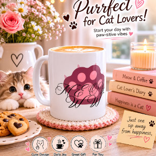 Niedliche Katzenpfoten "MEOW" Kalligraphie - Adora Kaffeetasse