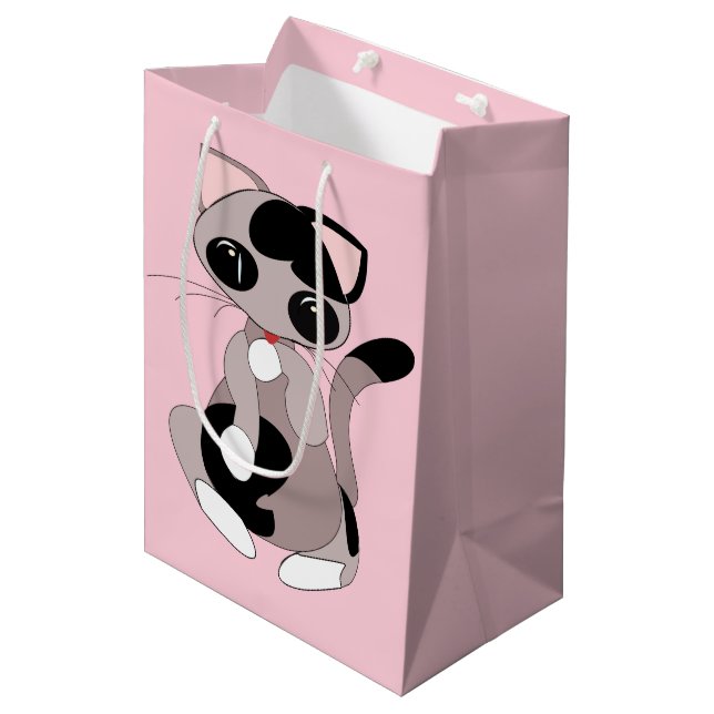 Niedliche Katzenpink-Geschenktasche Mittlere Geschenktüte (Vorderseite Schrägansicht)