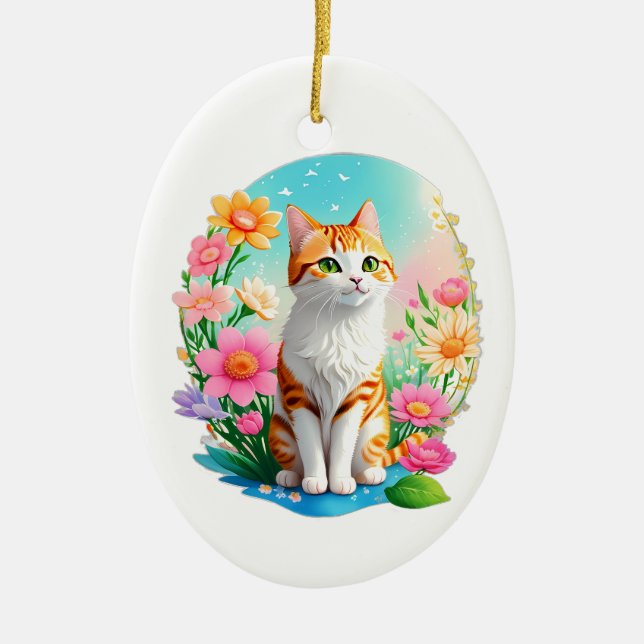 Niedliche Katzenverzierung Keramik Ornament (Vorne)